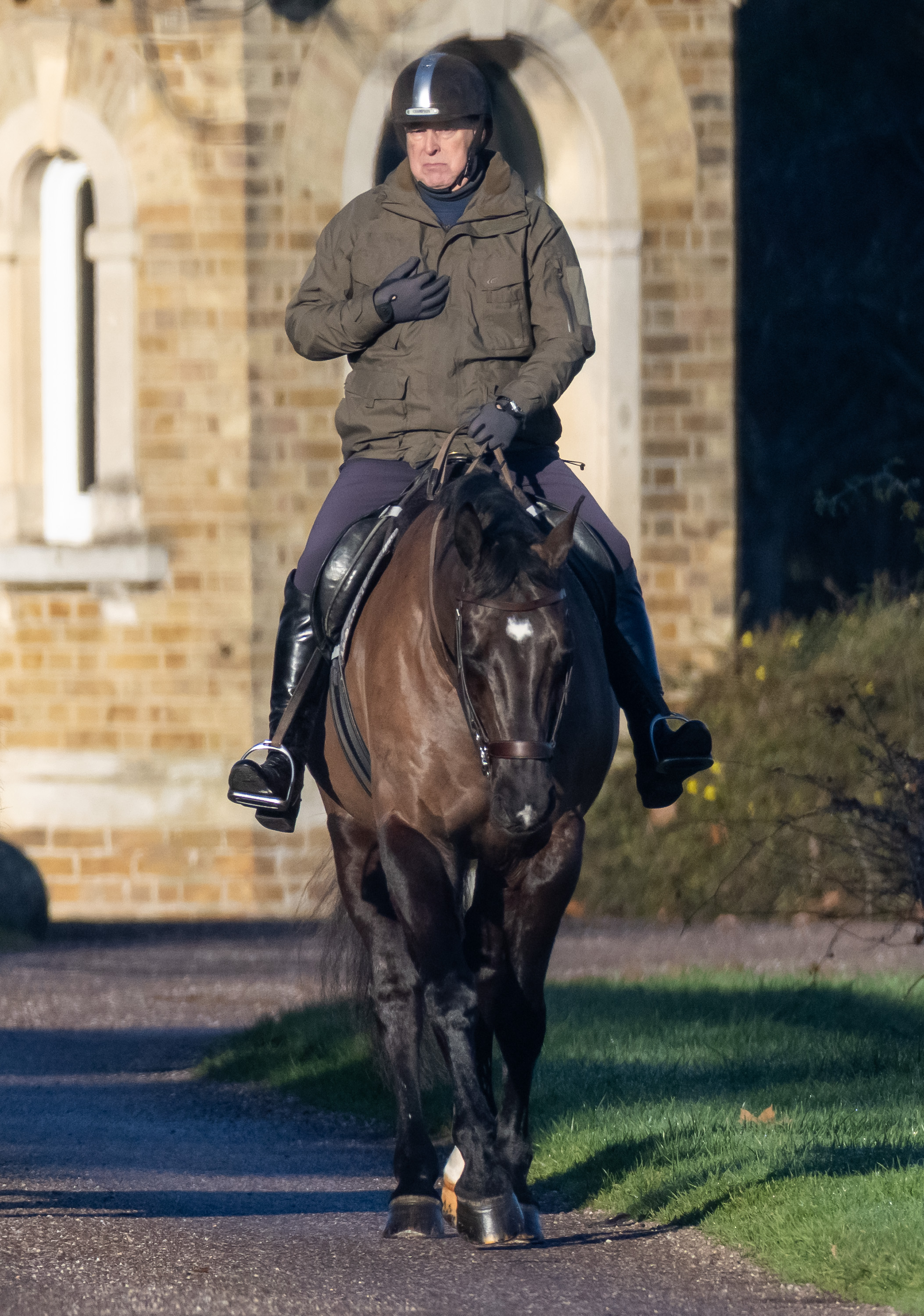 Andrew Mountbatten-Windsor horse riding near Windsor Castle.