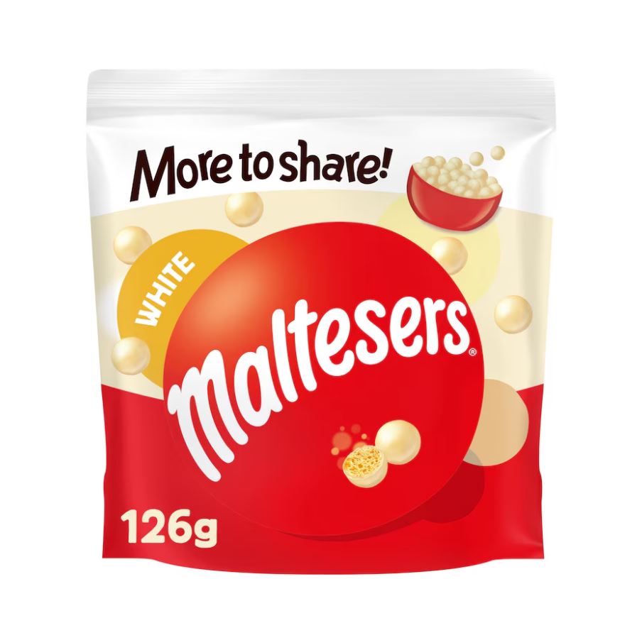 Illustration of a 126g bag of White Maltesers.