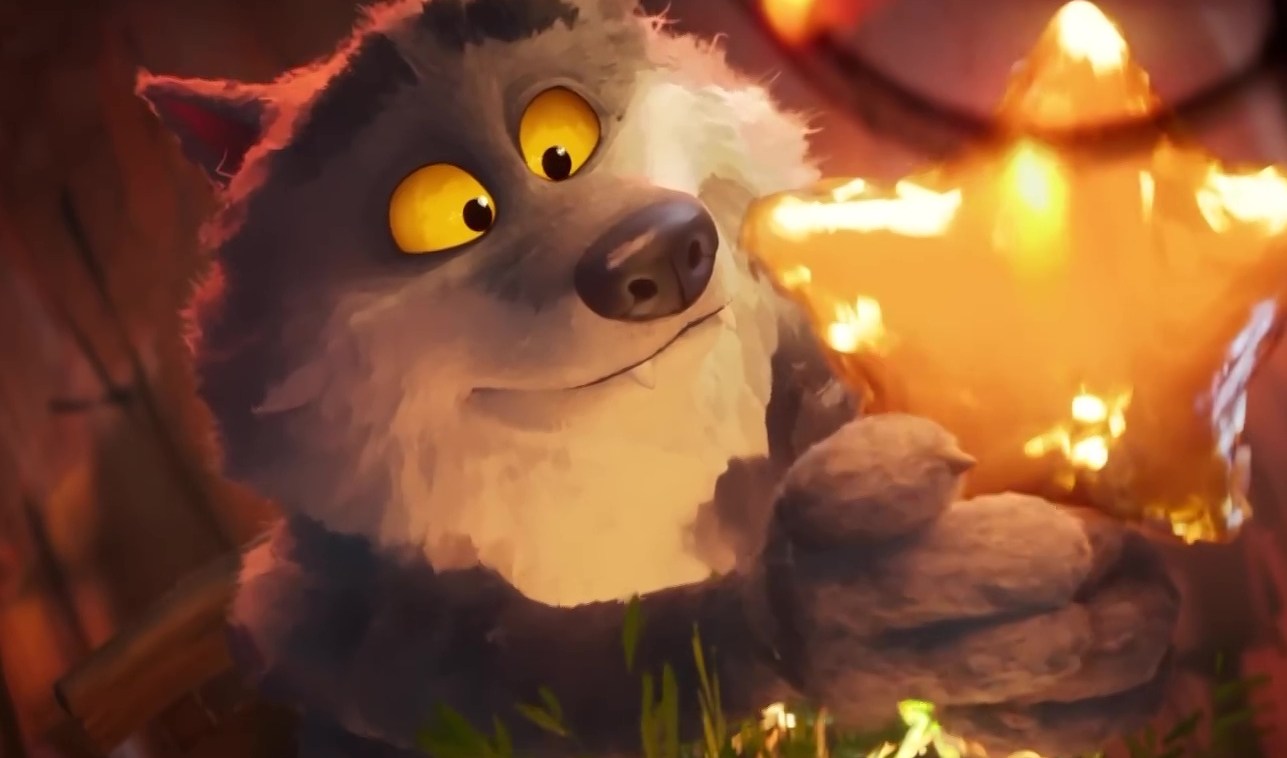 Illustration of a wolf holding a glowing gold star.