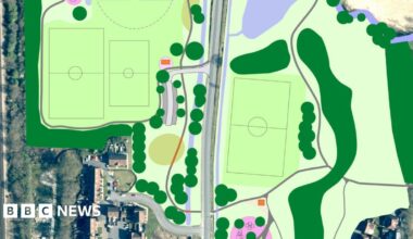 An illustration showing potential facilities which could be be built the site.