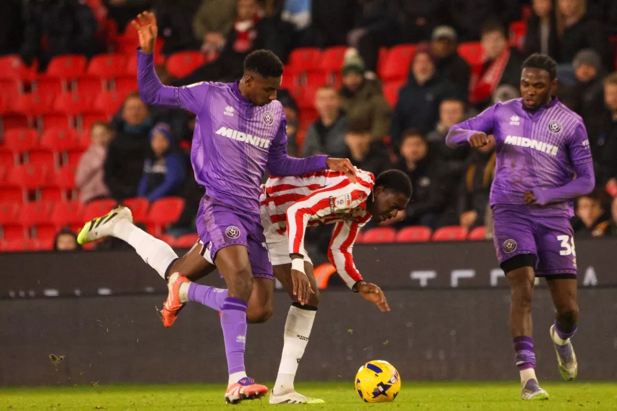 Divin Mubama in action for Stoke City against Sheffield United.