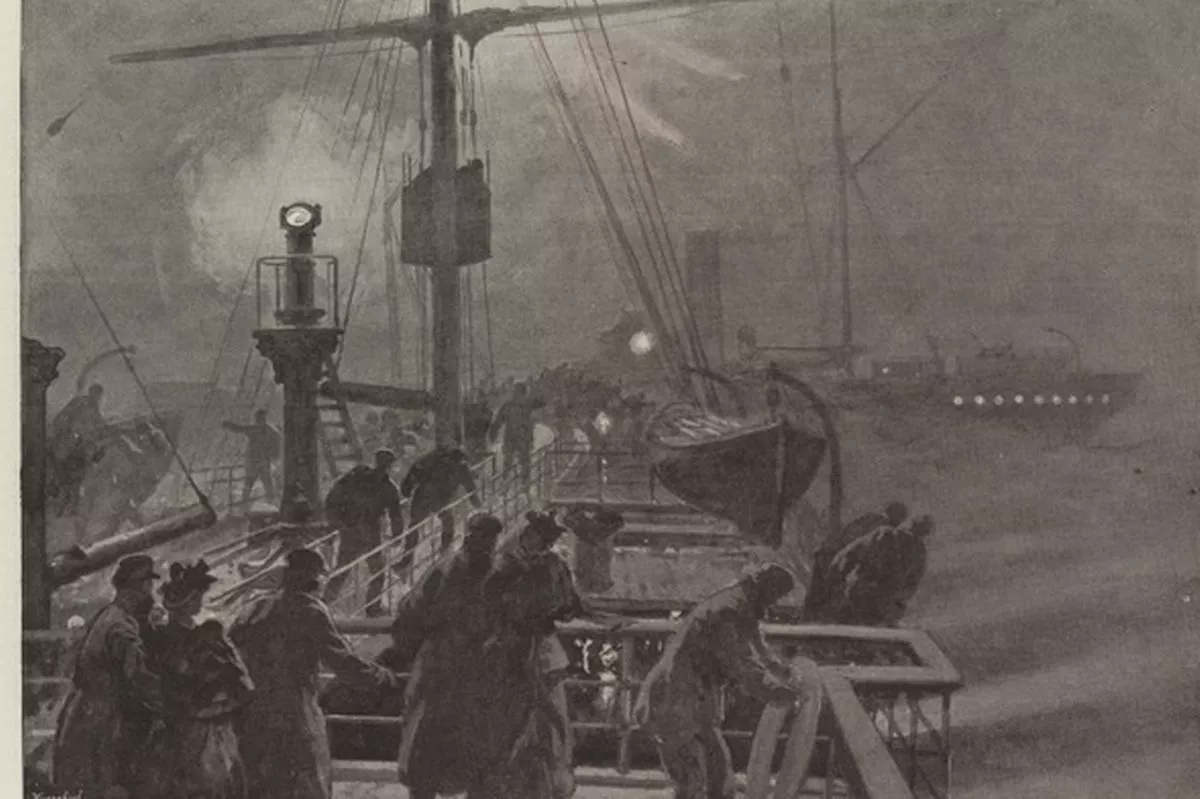 An artist's depiction of the Germanic moments before crashing into the Cumbrae, published in The Graphic, 1895