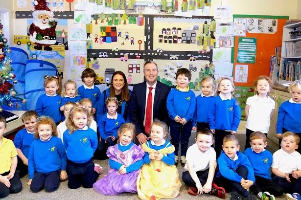 Education Minister Paul Givan is pictured at Anahilt Pre-school Playgroup, Hillsborough