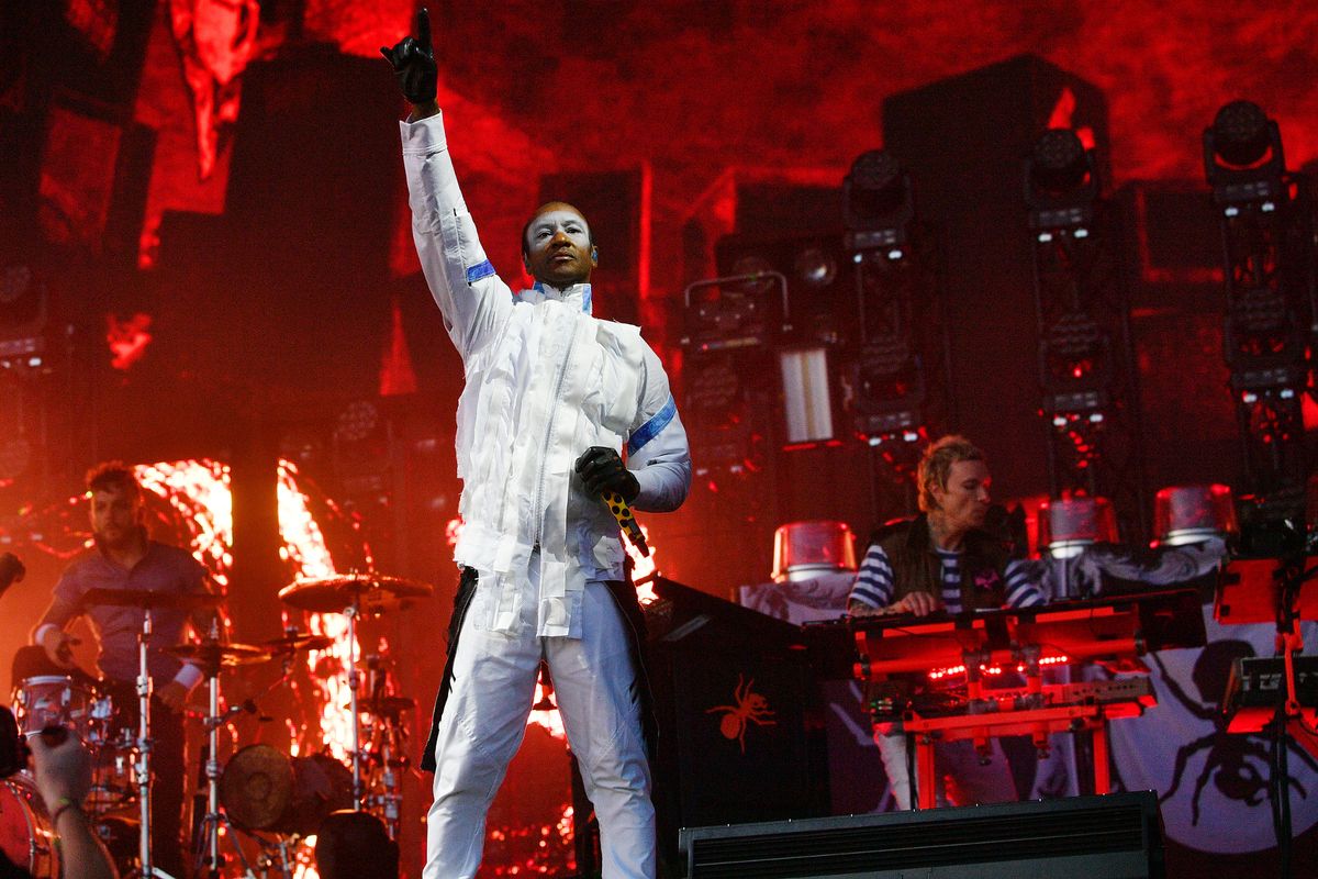 Liam Howlett and Maxim of The Prodigy perform on the Other stage during day five of Glastonbury festival 2025