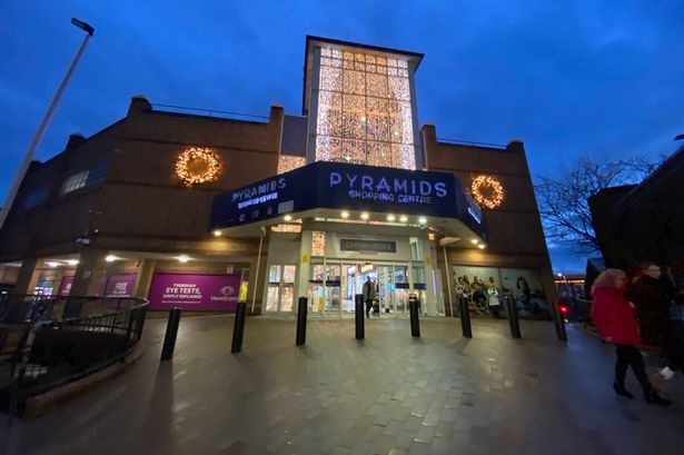 The entrance to the Pyramids shopping centre in the run up to Christmas