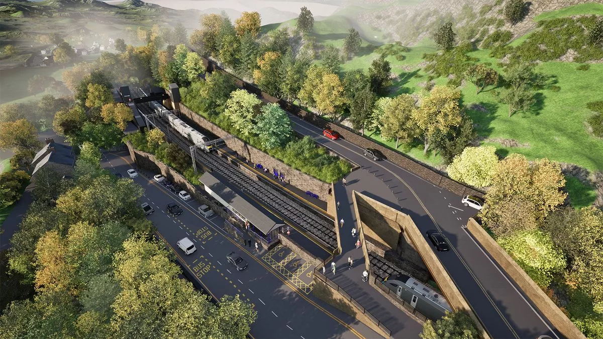 A CGI illustration of the new road and foot bridges. 