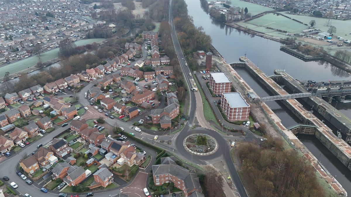 A drone image of the police scene on Cadishead Way