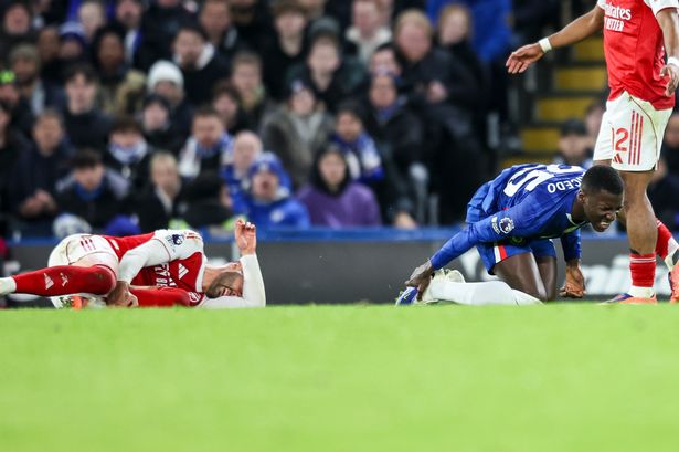 Moises Caicedo after fouling Mikel Merino