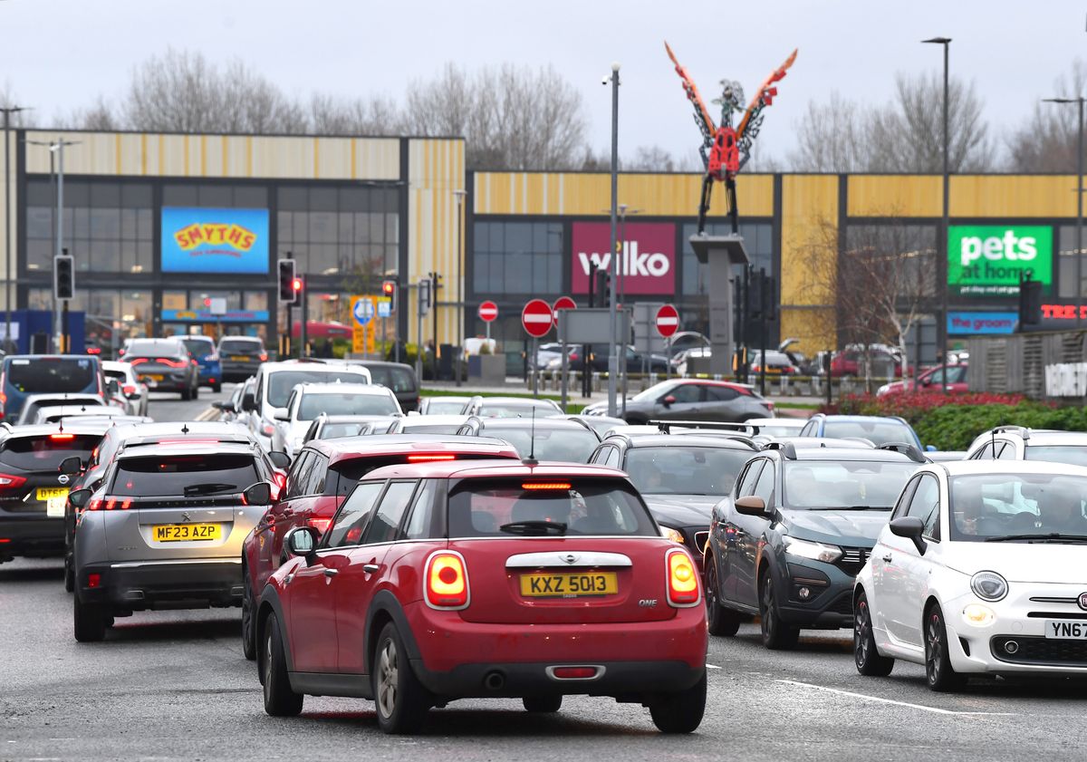 Queue of traffic at Liverpool Shopping Park