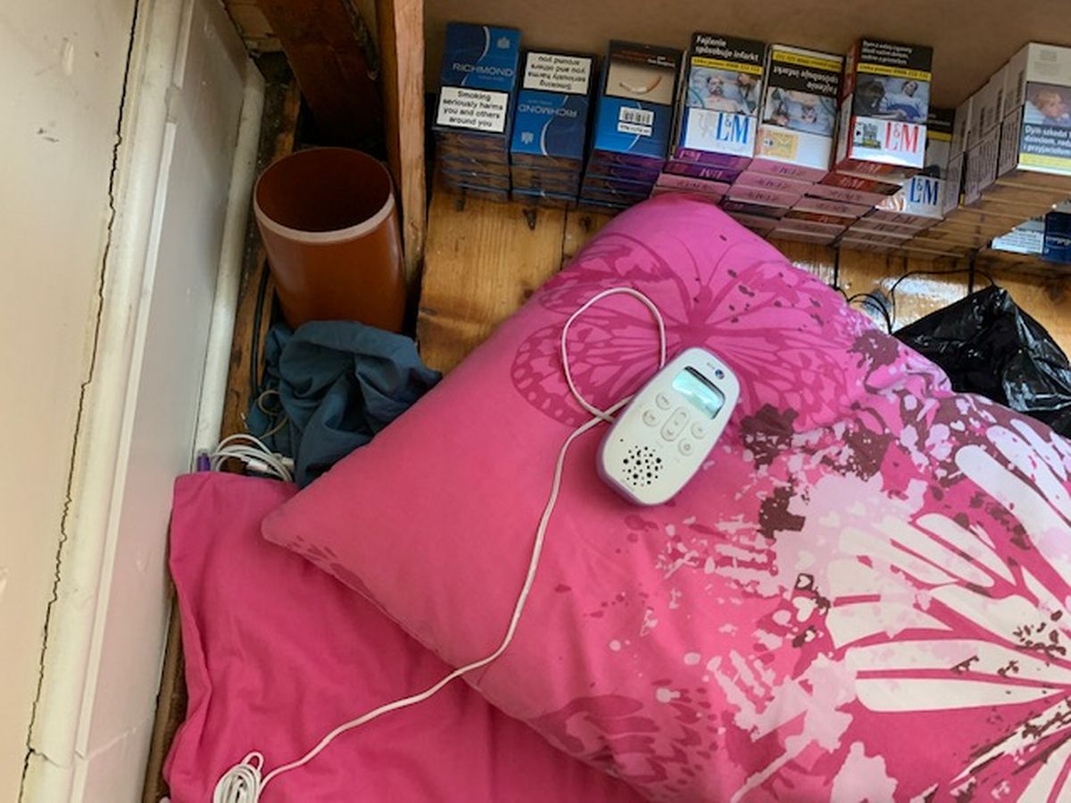 The drainpipe and baby monitor used to help sell fake cigarettes at the Arbela Food Mart in Wavertree.