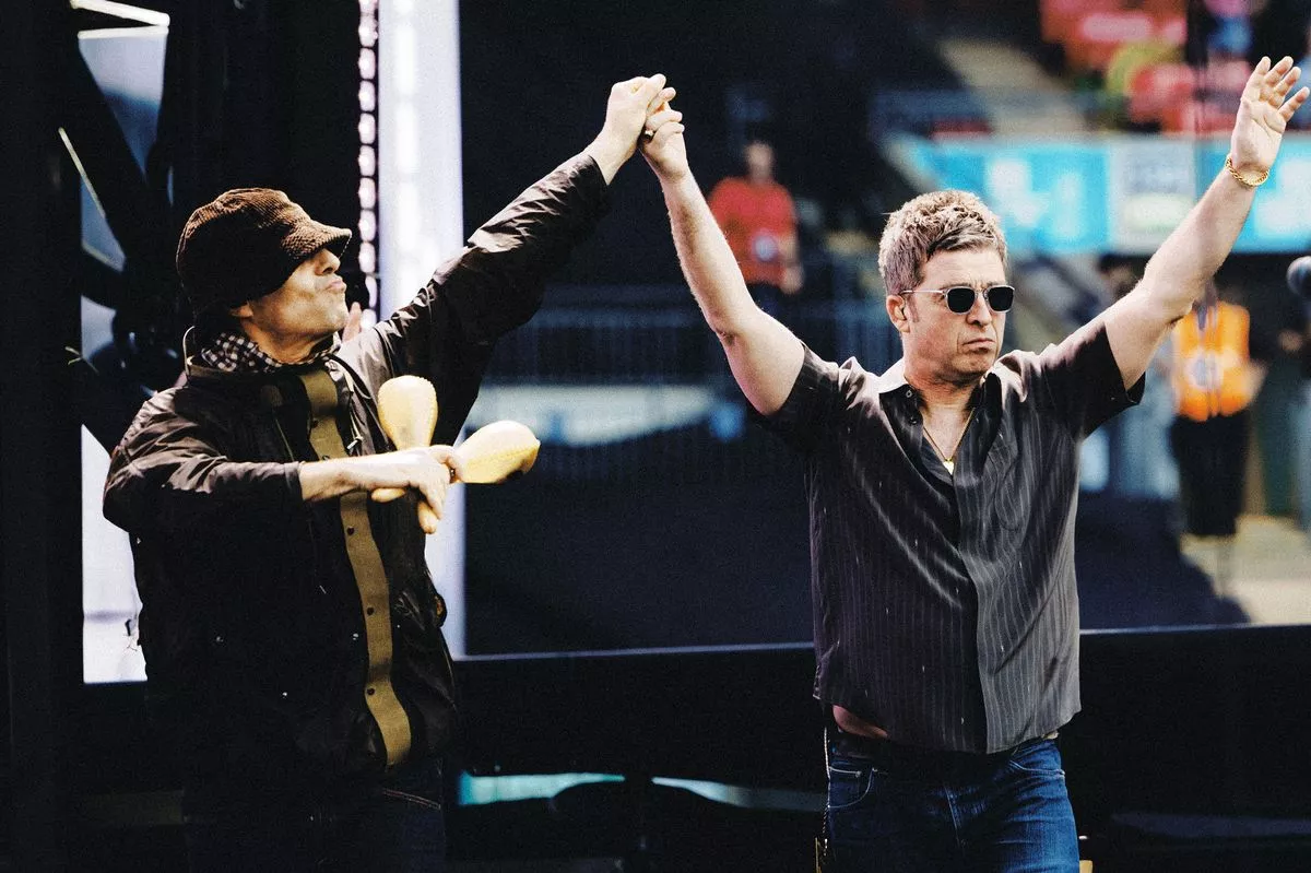 Liam and Noel Gallagher during one of their 2025 shows at Wembley Stadium