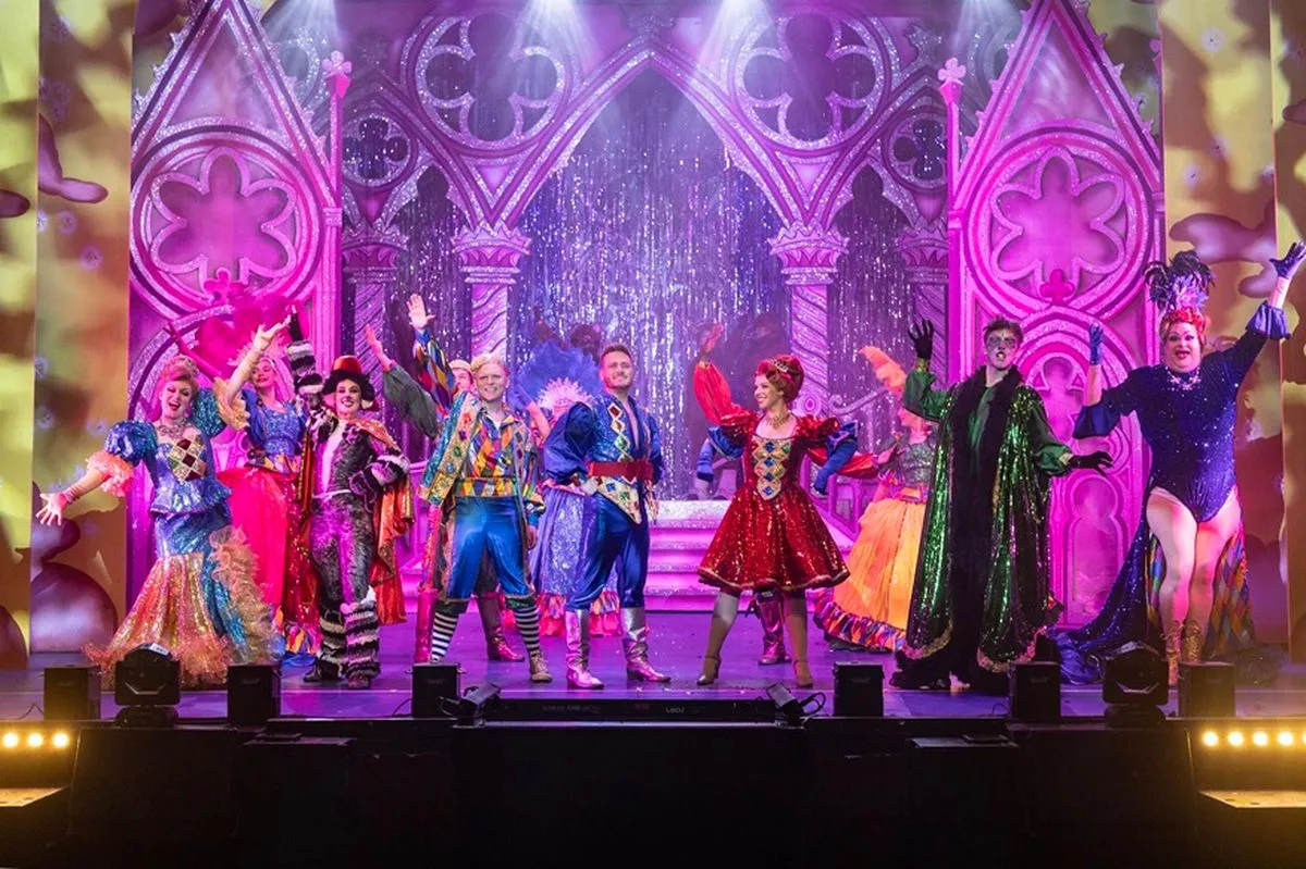 The cast gather together on stage for the grand finale of Dick Whittington at St Helens Theatre Royal