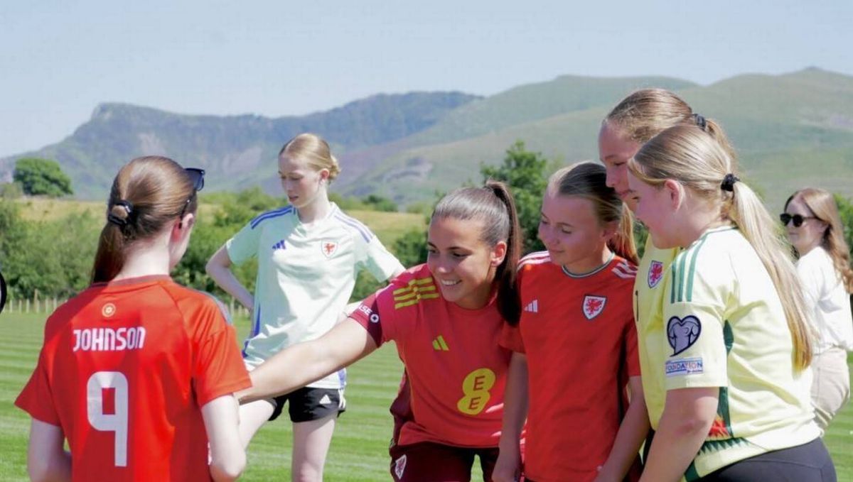 Girls take part in the Dyffryn Nantlle Football Festival