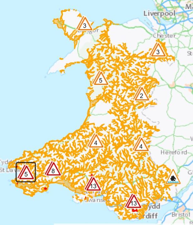 The flood alerts and warnings affect most of Wales