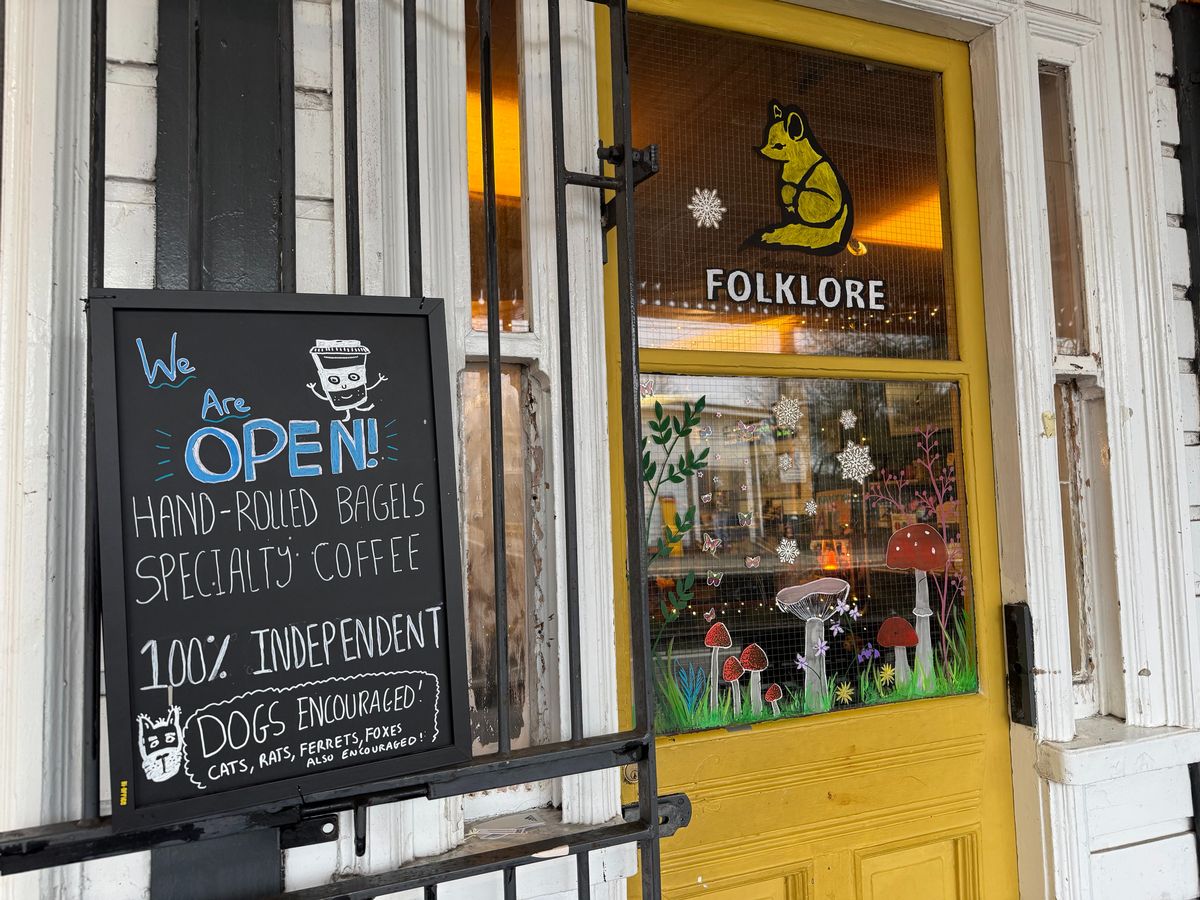 The front of the Folklore café at Sutton Coldfield Railway Station's Platform 2