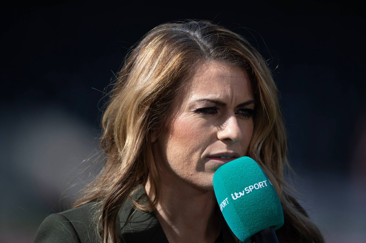 LONDON, ENGLAND - MARCH 29: ITV Sport Pundit  Karen Carney is seen prior to the Emirates FA Cup Quarter Final match between Fulham and Crystal Palace at Craven Cottage on March 29, 2025 in London, England. (Photo by Visionhaus/Getty Images)