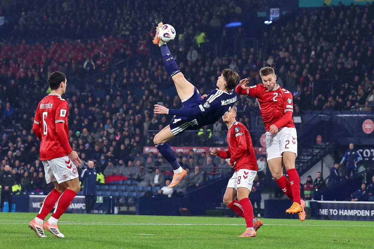 Scott McTominay of Scotland scores a goal to make it 1-0 during the FIFA World Cup 2026 qualifier match between Scotland and Denmark at Hampden Park on November 18, 2025 in Glasgow, Scotland. 