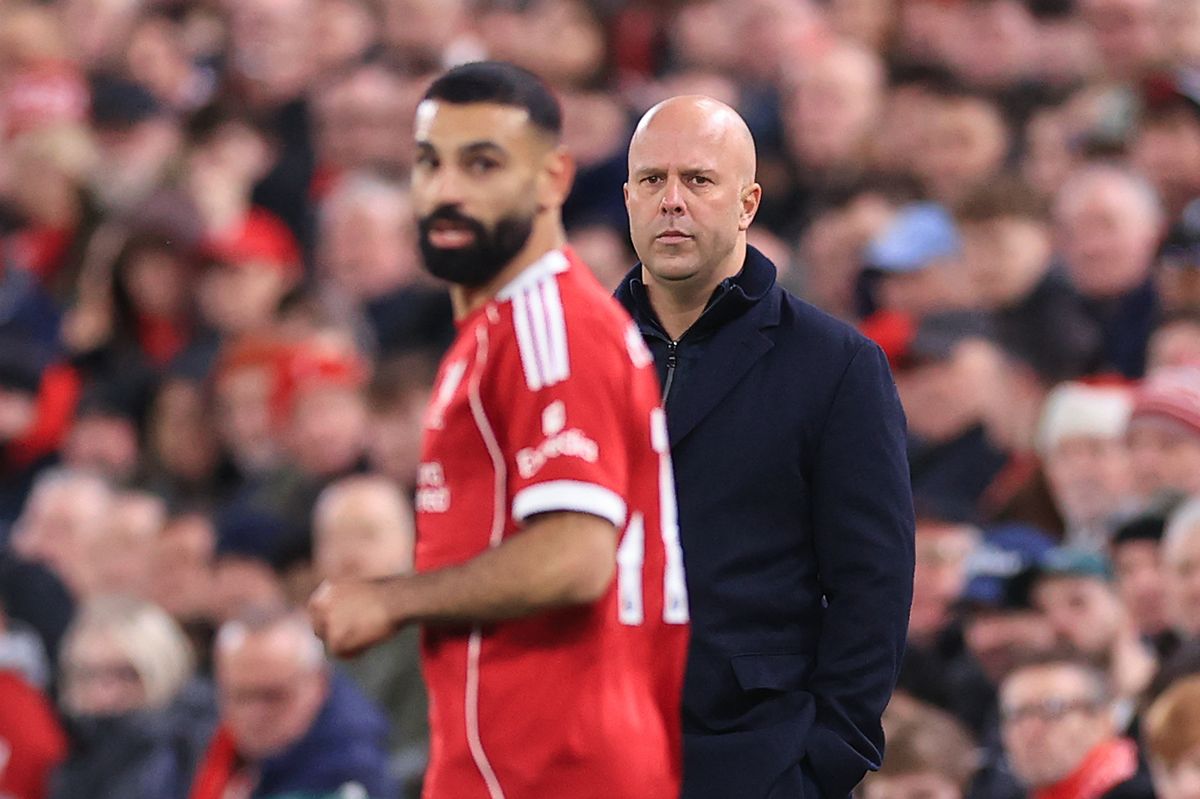  Liverpool manager Arne Slot looks towards Mohamed Salah