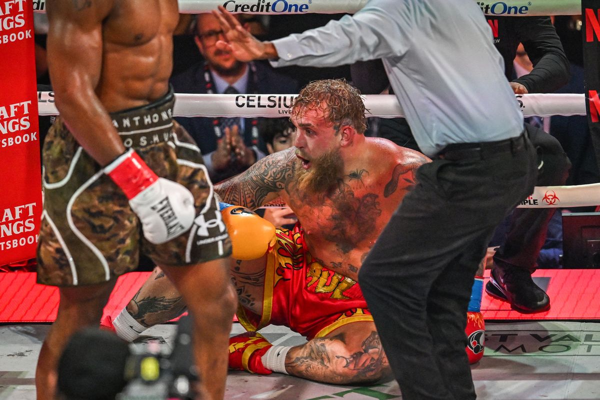 Jake Paul after being knocked down by Anthony Joshua