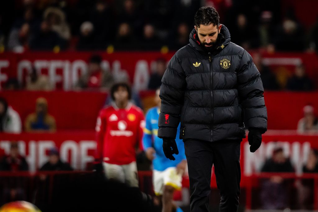 Ruben Amorim walks off after Manchester United's draw with Wolves