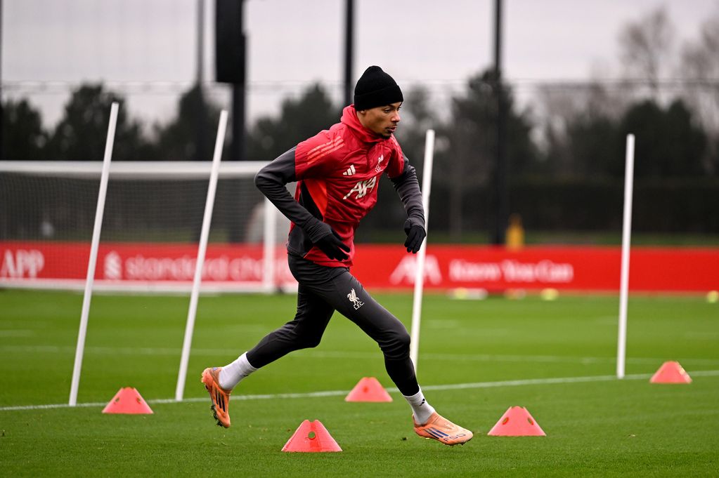 Hugo Ekitike during a Liverpool training session