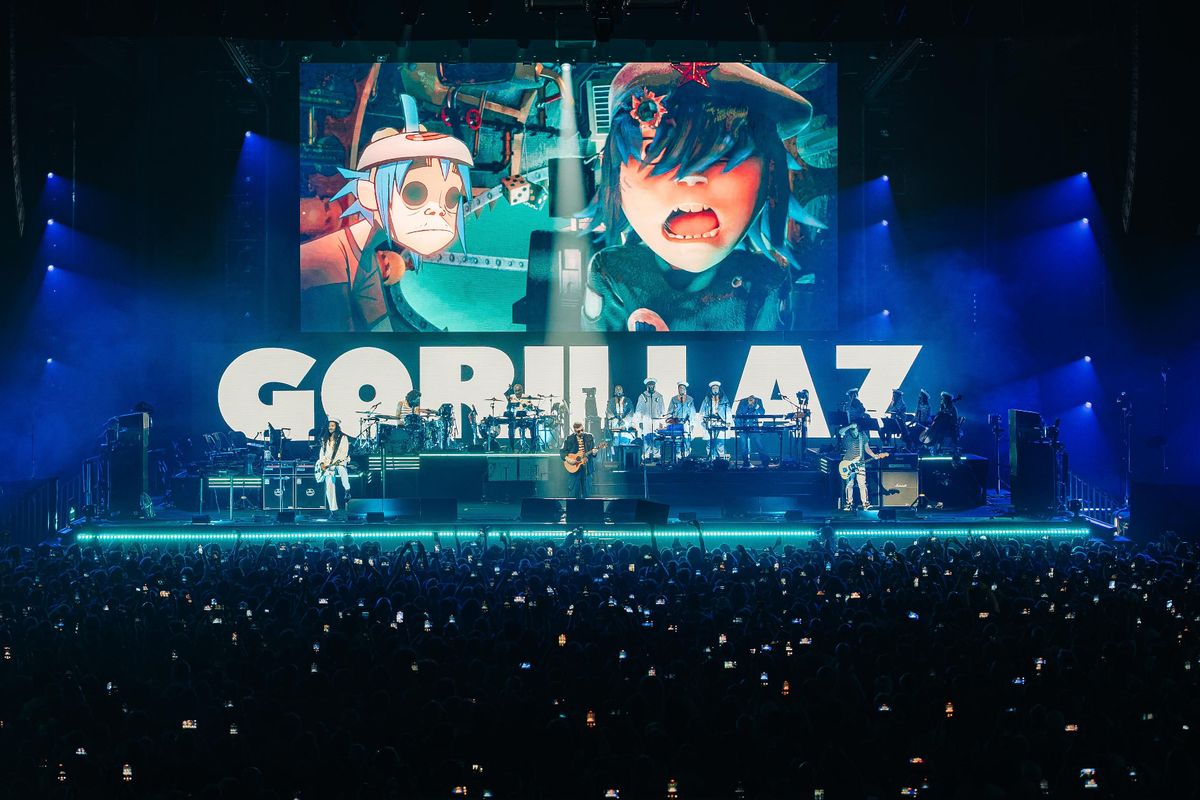 Gorillaz performing at the Copper Box Arena, London