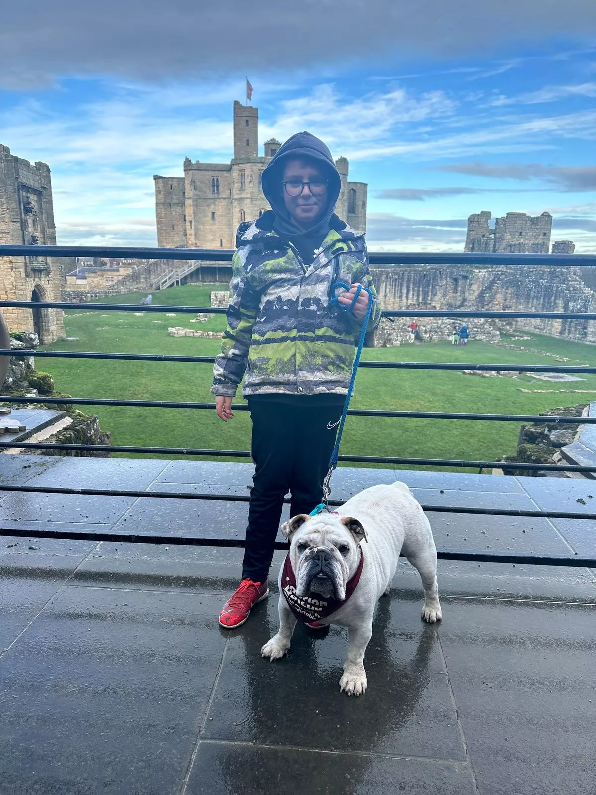 James with bulldog Lizzie