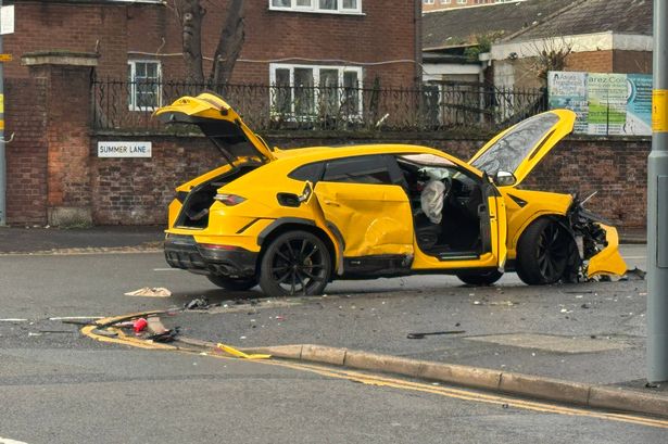 The wreckage of the Lamborghini