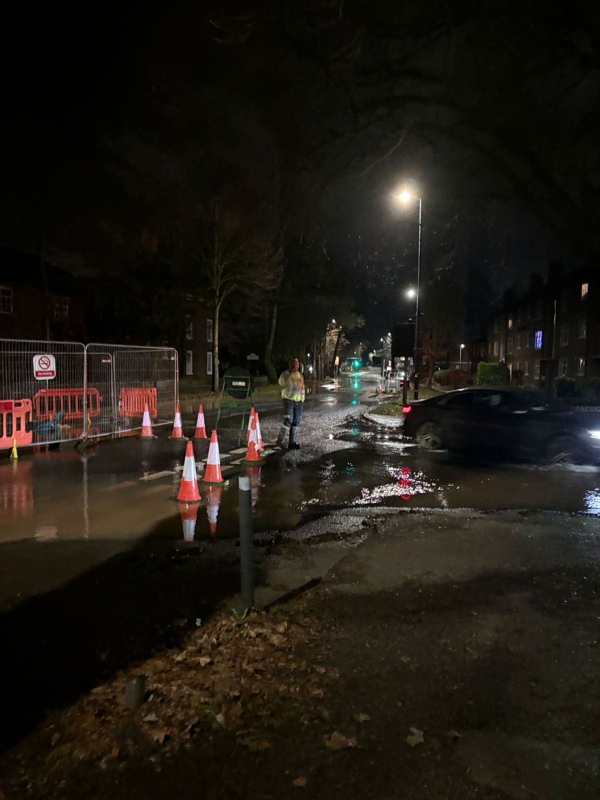 Flixton Road has partially flooded
