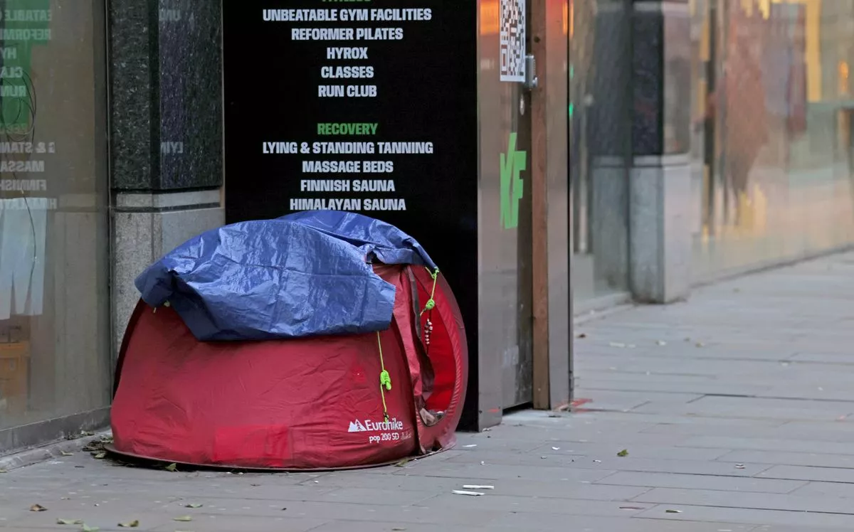 Tents were pitched up in the quiet city centre this Christmas morning 