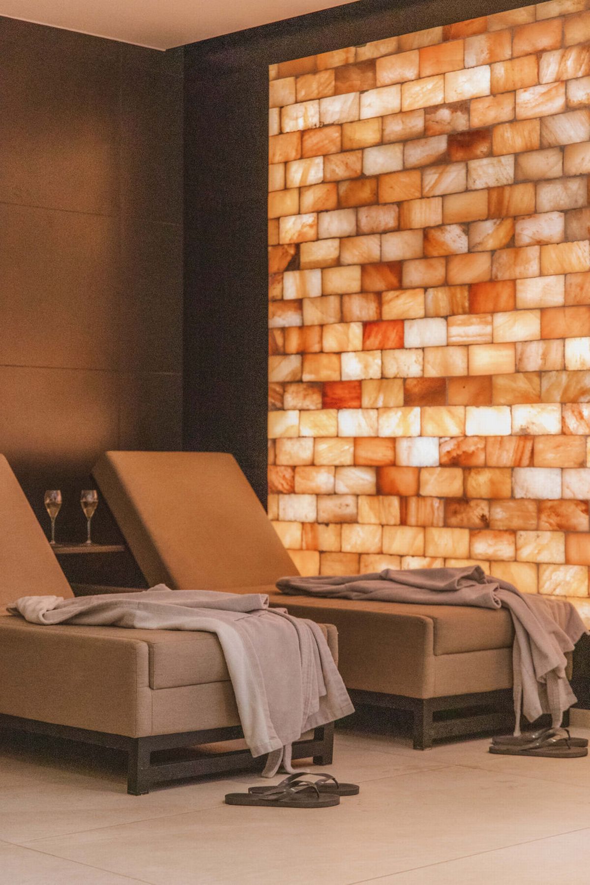Relax on the spa's loungers with champagne