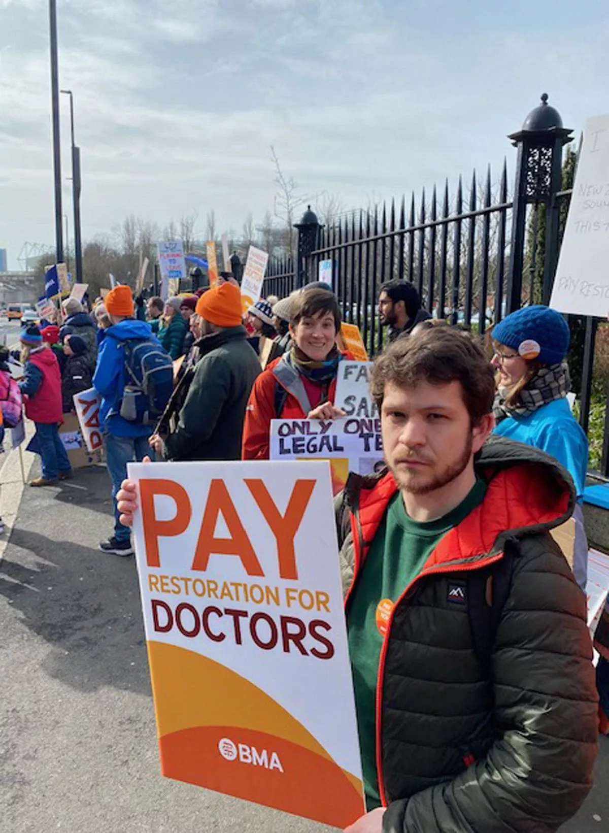Scotland's junior doctor's leader Dr Chris Smith on an English picket line in 2023