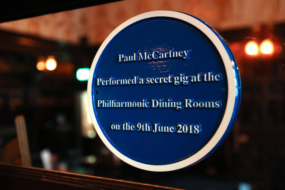 A plaque commemorating Sir Paul McCartney's association with The Philharmonic Dining Rooms