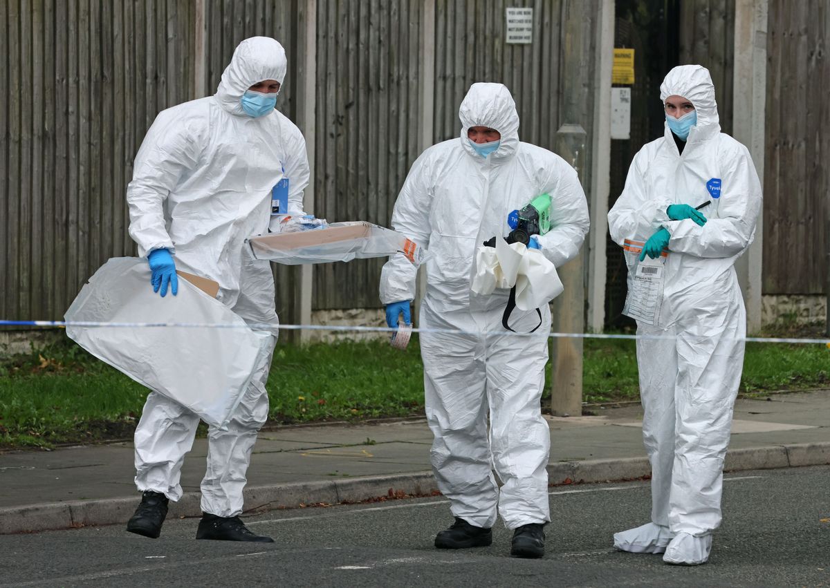 Merseyside Police scene in Toxteth after a shooting and Scientific Support unit.