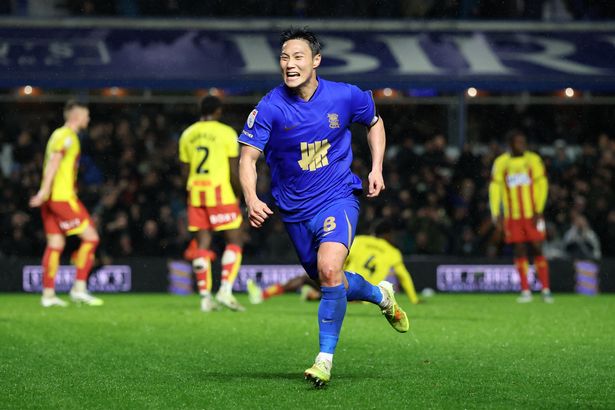 Paik Seung-ho of Birmingham City celebrates scoring against Watford