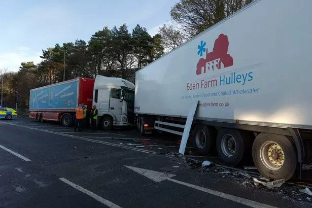 The two lorries after the head-on crash in Edinburgh. 