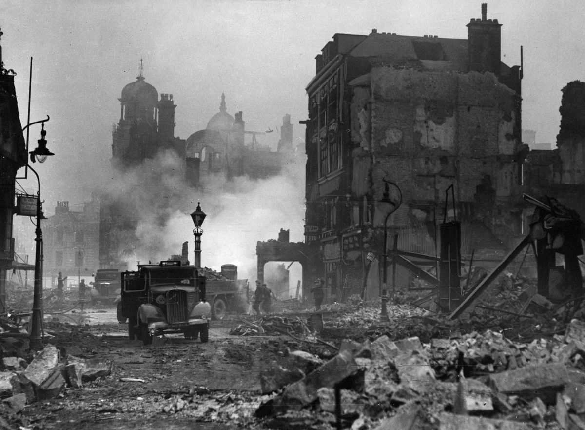 Devastation in Manchester after the raid. 24th December 1940