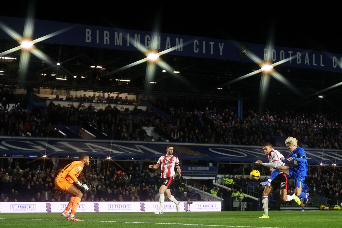 Birmingham City's Kyogo Furuhashi shoots at goal but fails to score