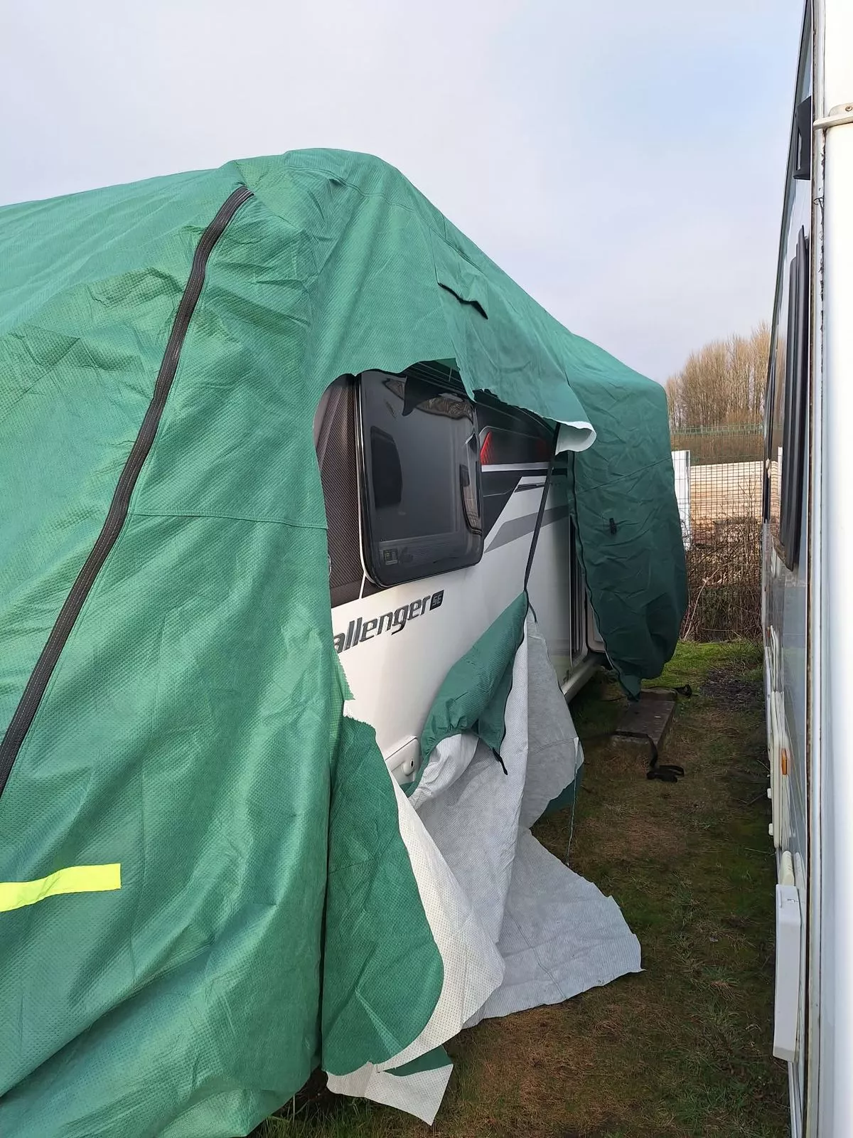 Caravan damaged at G&H Taylor Caravan Storage off Todmorden Road in Littleborough after a series of burglaries on December 27, 2025
