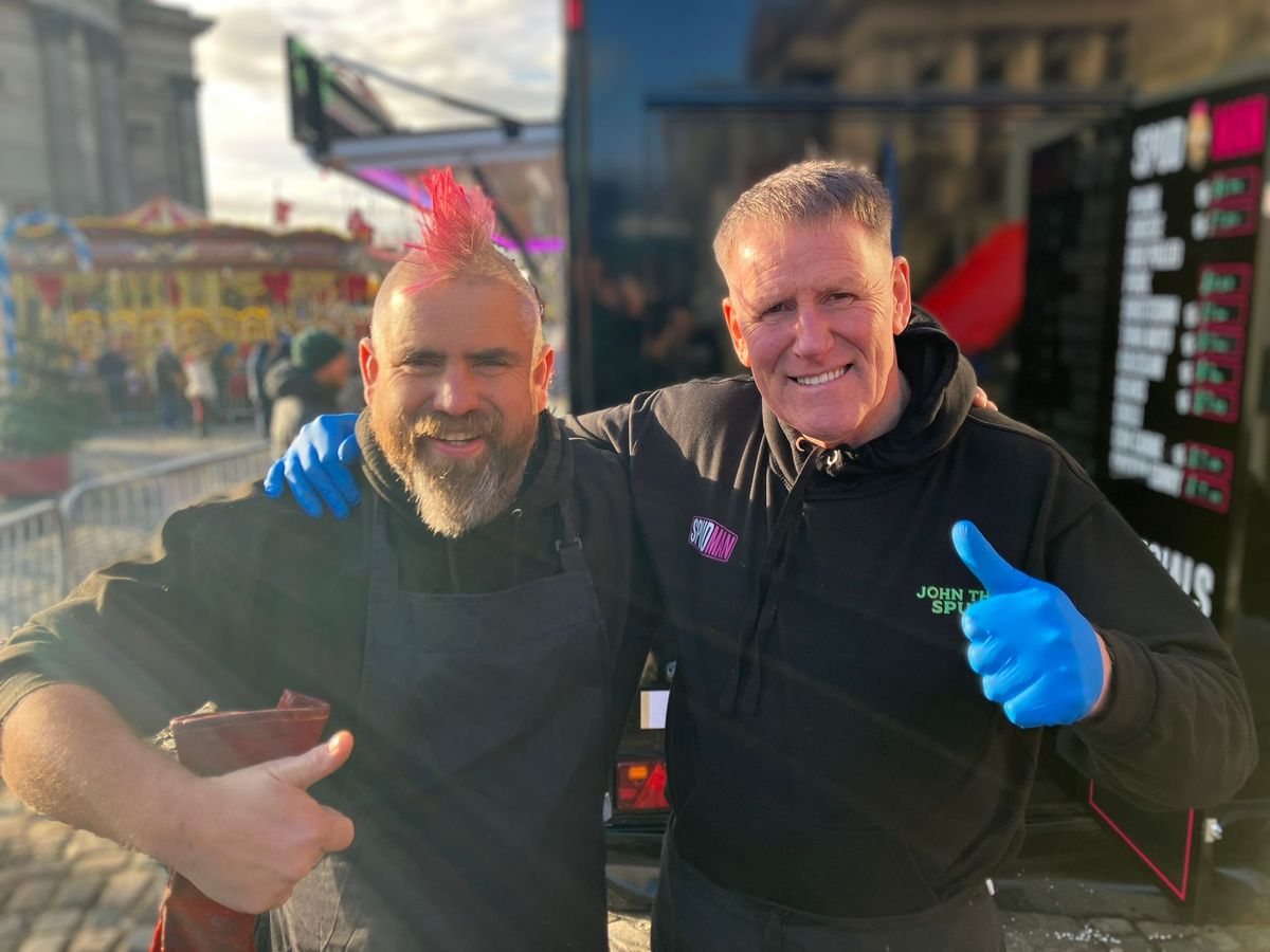 From left, Spud Man, John Newman, and John the Spud, John Dickson