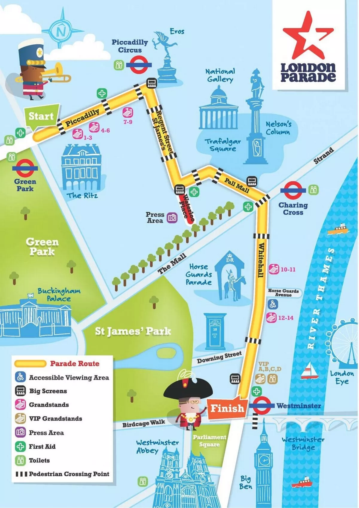 A map shows the route of London New Year's Day Parade