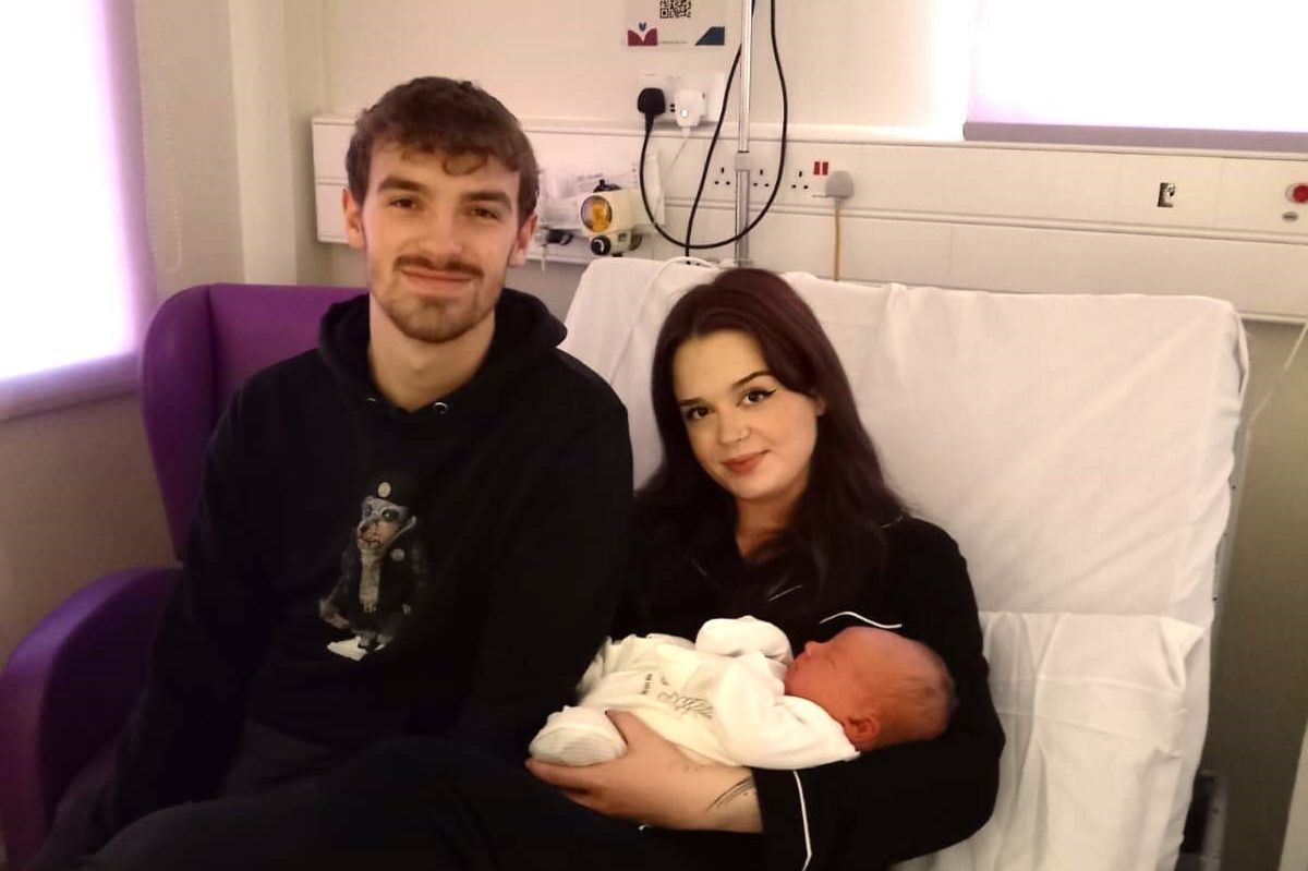 Baby Louie Speakman with dad Alfie Speakman and mum Ella Leatham. Born Christmas Day in Liverpool.