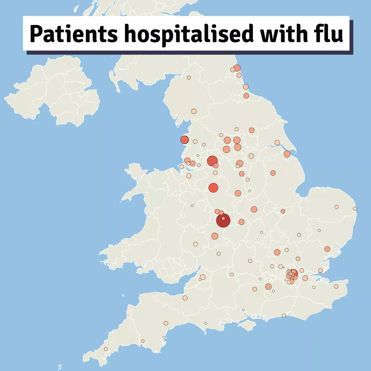 A map shows the areas where the most patients have been hospitalised with flu