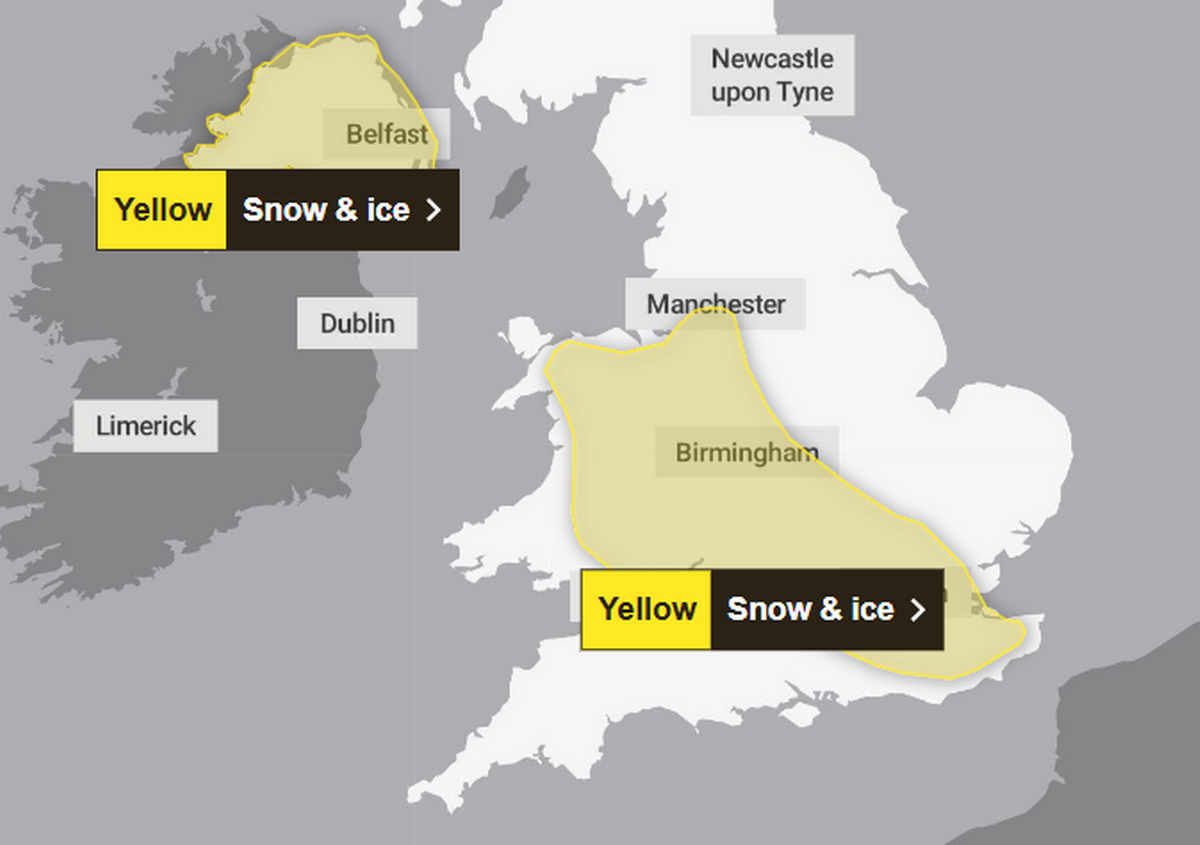 The Met Office has forecast multiple snow and ice warnings for parts of the UK