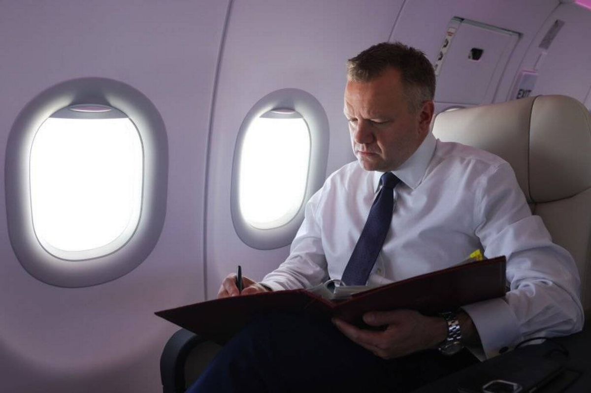 Nick Thomas-Symonds posted this photograph of him working while on board the UK government jet headed to the NATO Summit in Washington DC shortly after Labour came to power in July 2024. Picture: @NickTorfaen/X 