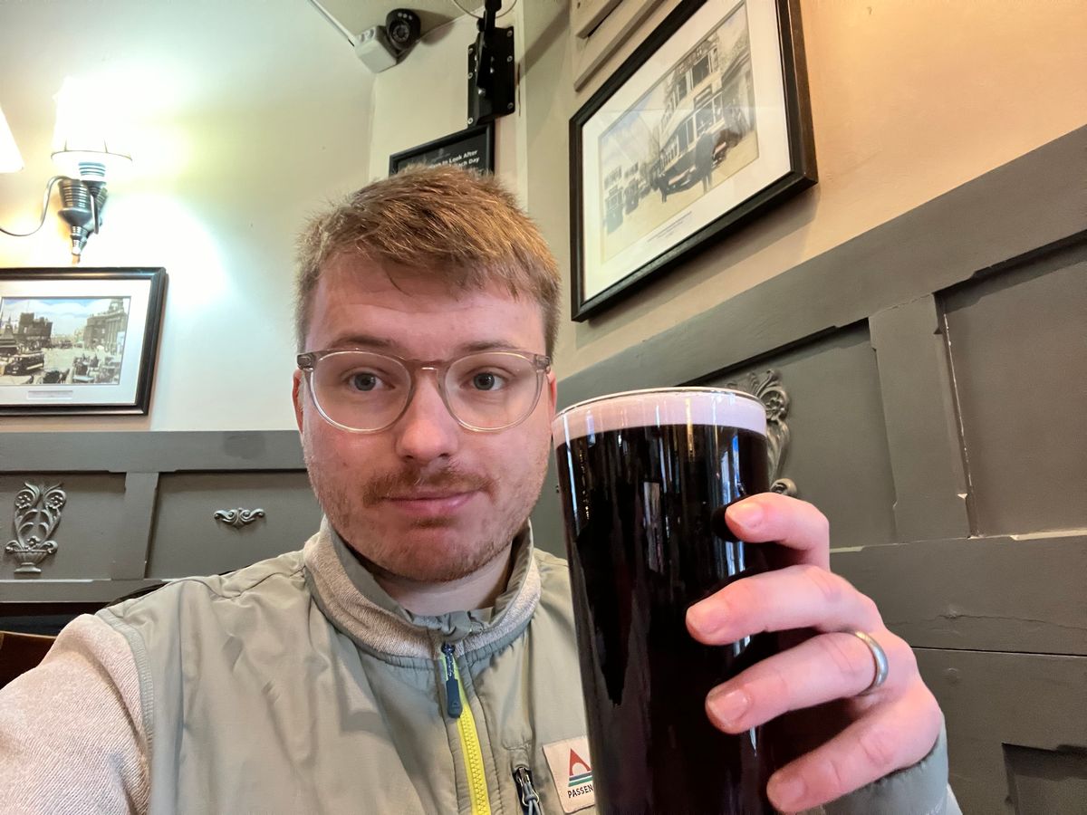 Me and my pint in the Old Queen's Head
