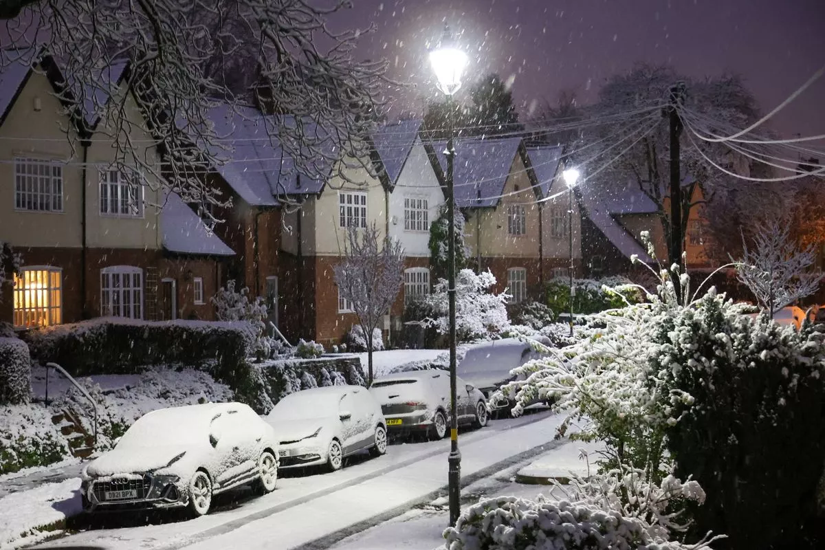 Snow covers a street in Harborne Birmingham