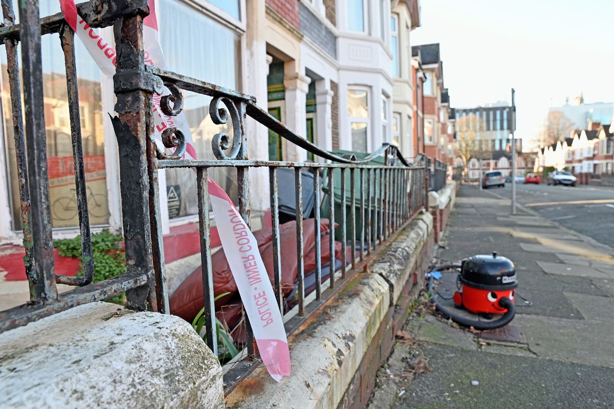 Pentyrch Street in Cathays, Cardiff, where houses were cordoned off following an 'assault' on a man