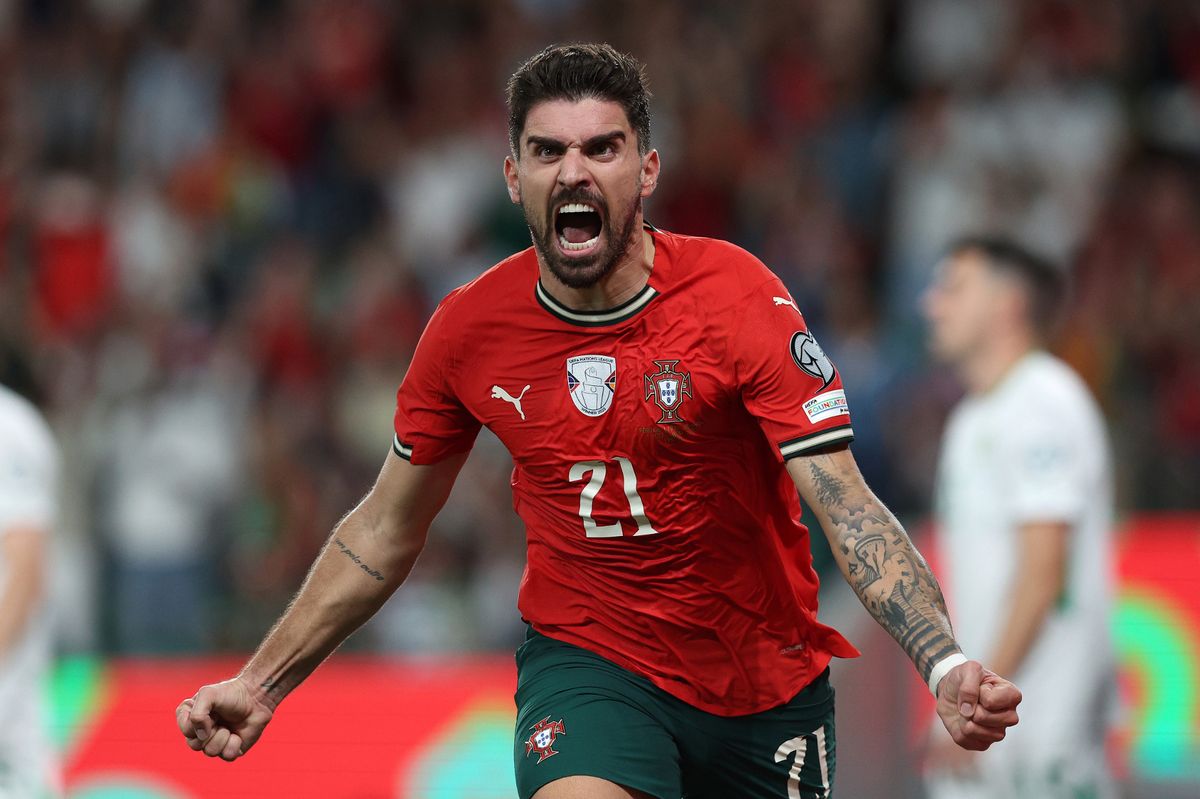Ruben Neves celebrates after scoring a goal for Portugal