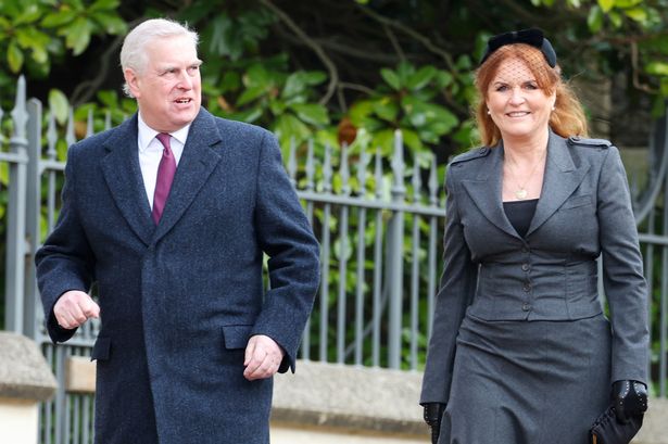 Andrew and Sarah arrive to attend a thanksgiving service for the life of King Constantine of the Hellenes, at St George's Chapel at Windsor Castle on February 27, 2024.